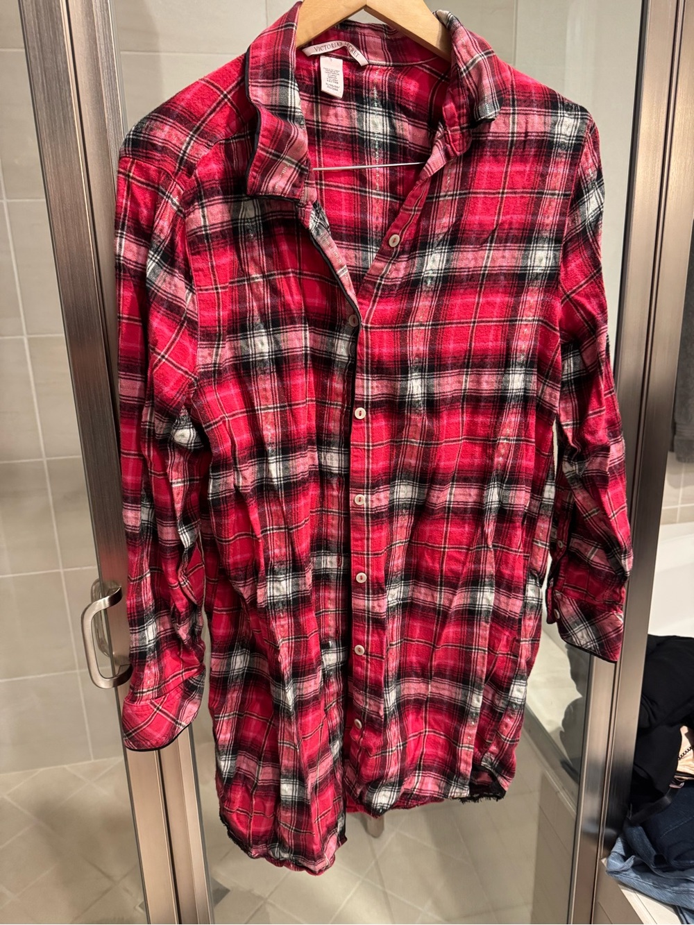 Victoria’s Secret Red Plaid Button-Up Long/Oversized Sleep Shirt